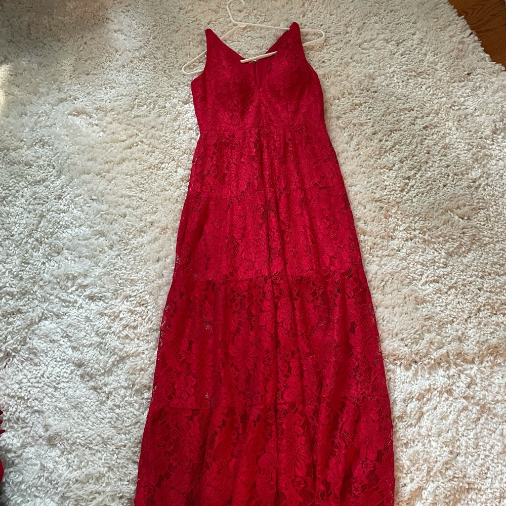 Long red eyelet  dress